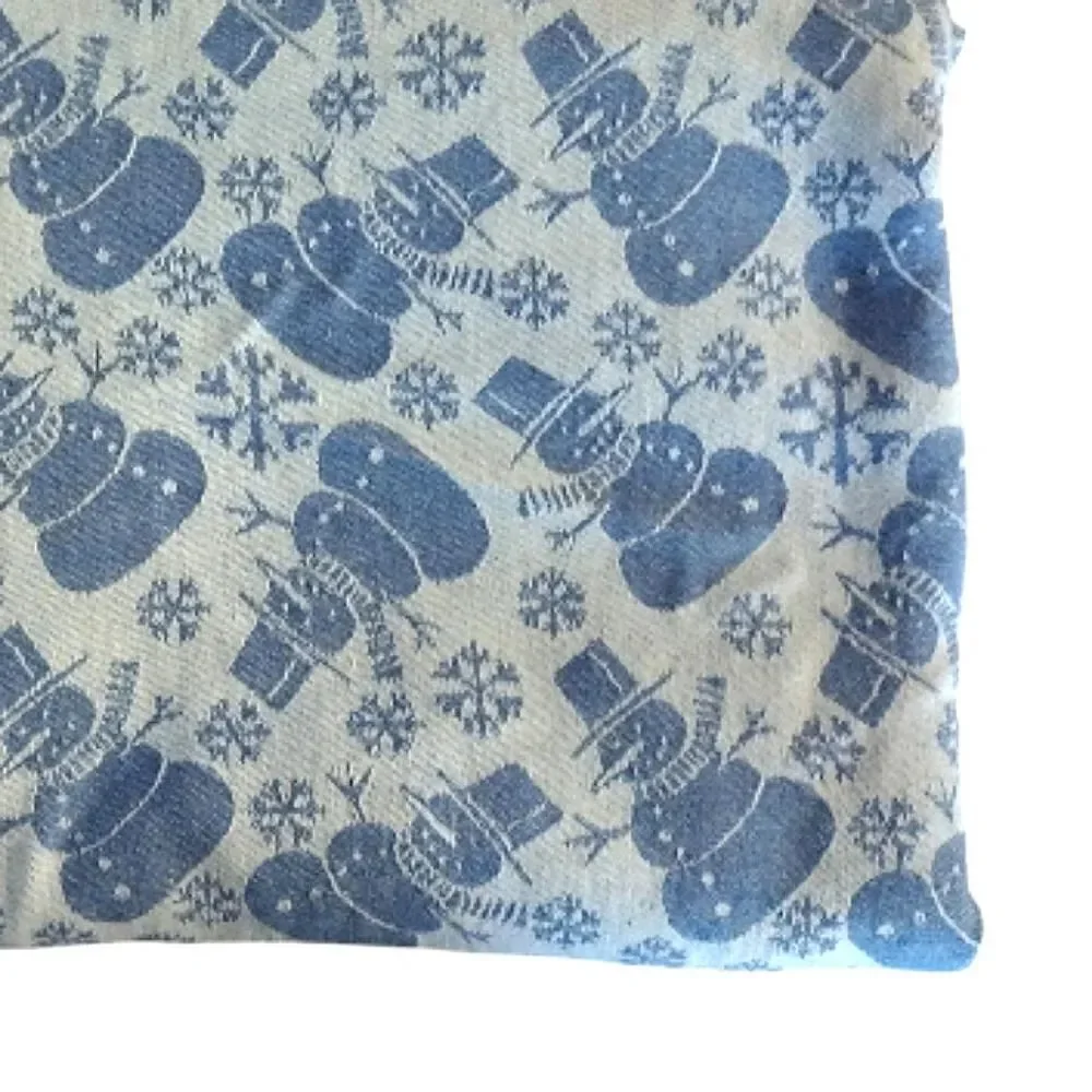 VTG‎ Blue White Snowman Textured Print Christmas Table Cloth 52